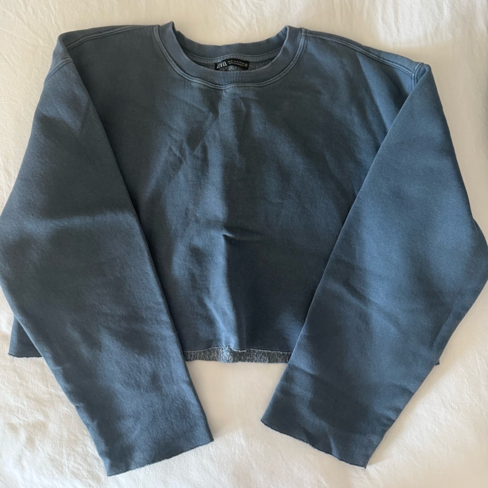 Zara Blue Cropped Sweatshirt